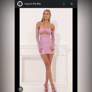 Metallic mesh body con dress in pink